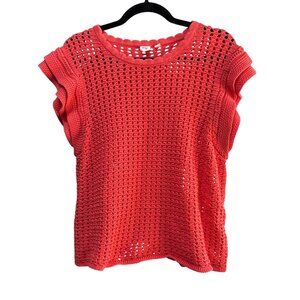 Gap Xl Coral Open Knit Sweater Top Lightweight Crochet Style Sleeveless